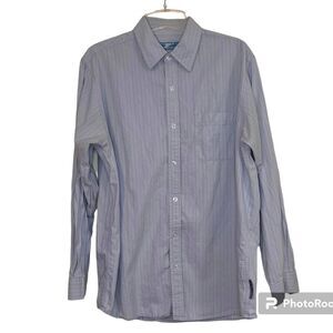 Ferruche - Men’s Button Down Dress Shirt, Blue Striped, Size Large, 100% Cotton.